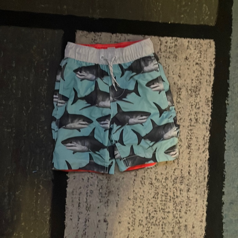Boys swim trunks- sharks size XS